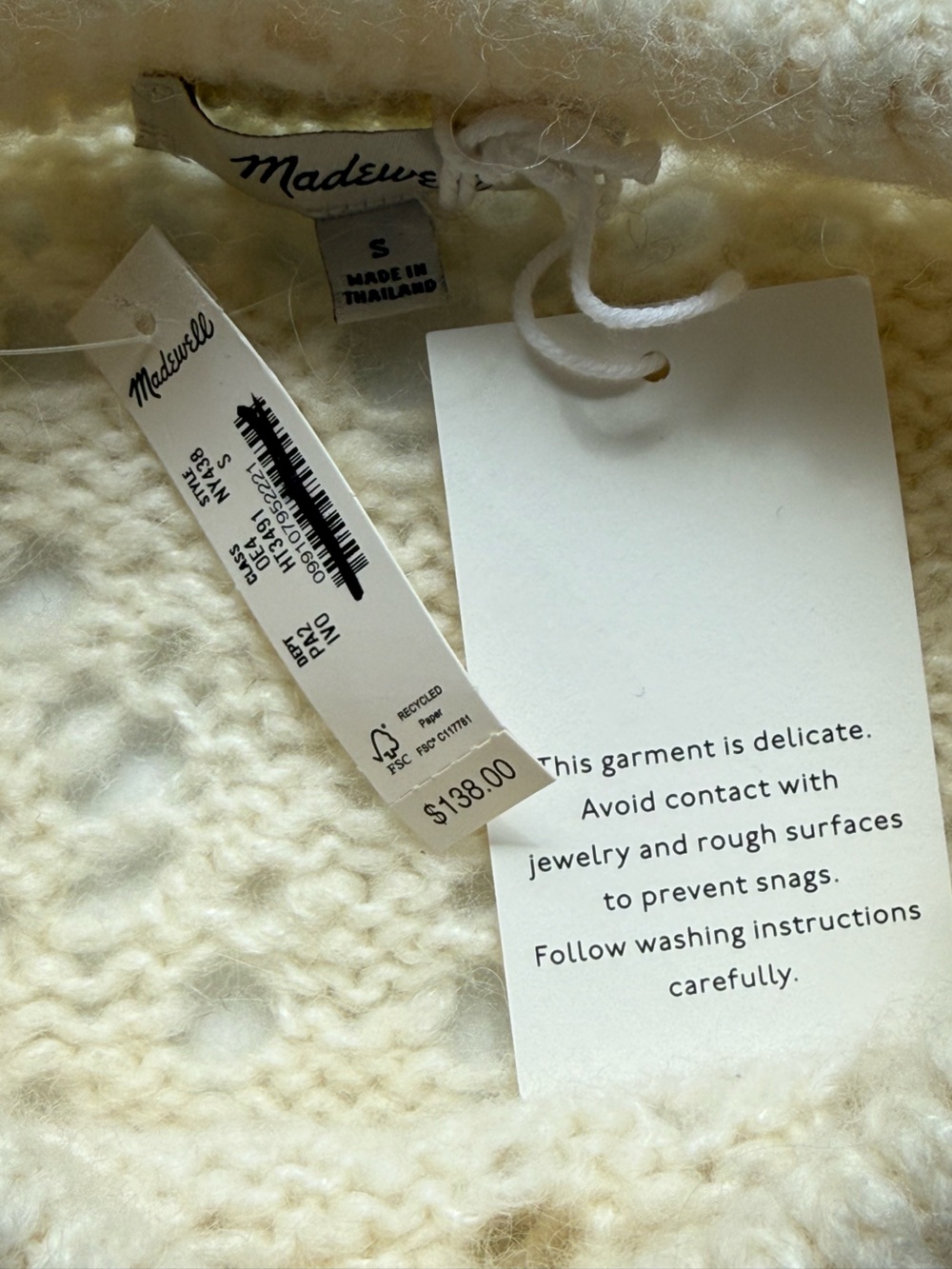 Madewell Cream Lace Stitch Long Sleeve Carsi Pullover Sweater S NWT - Picture 3 of 6